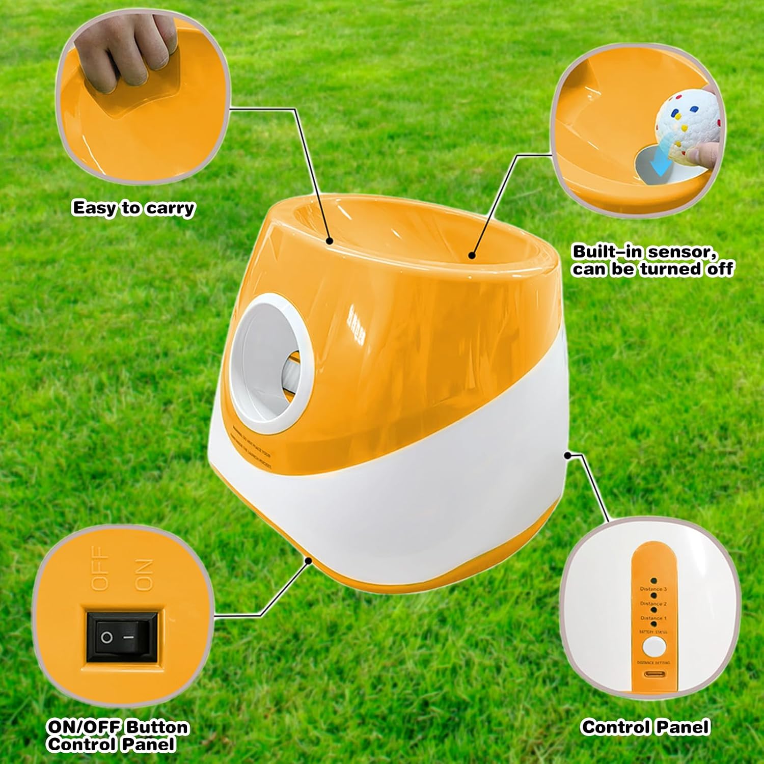 Dog Ball Thrower Machine, Interactive Automatic Ball Machine with 3 Tennis Balls, Rechargeable Small Dog Balls Thrower Tool for Small and Medium-Sized Dogs, 8.27x10.63x9.84inch-Orange