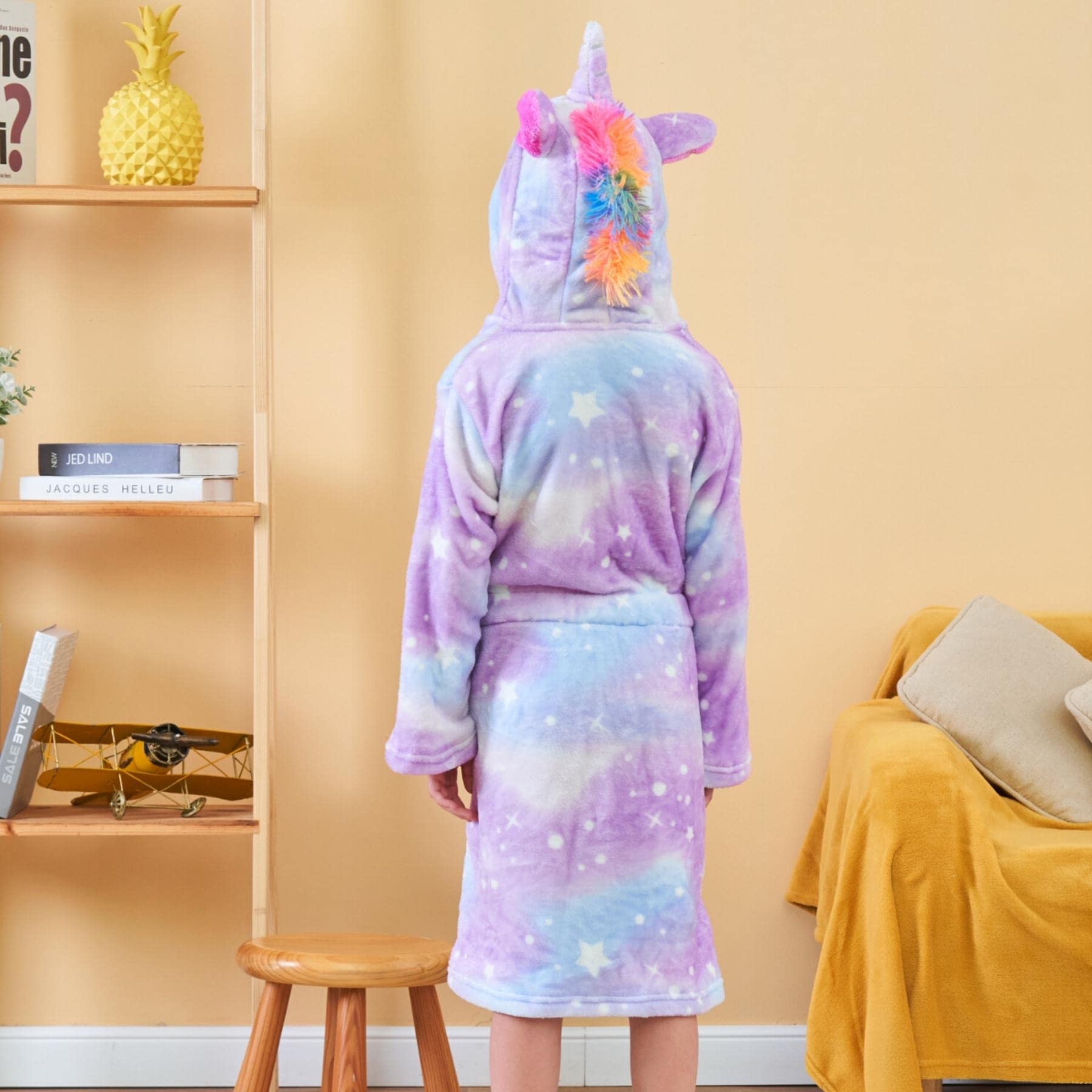 Peignoir Doux Fille Licorne Robes de Chambre à Capuche pour Filles avec Pantoufles de Licorne - Cadeaux pour Filles