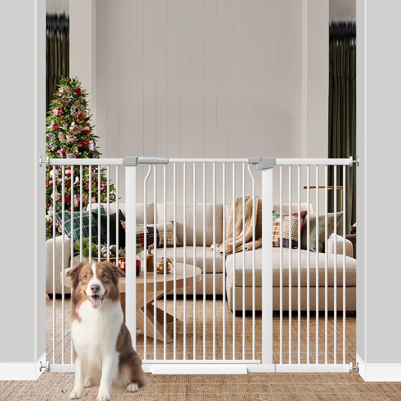 41-Inch Extra Tall Metal Auto Close Dog and Cat Gate for Doorways and Stairs, No Drill Adjustable 54.8-60.2-Inch Pressure Mounted Walk Through Pet