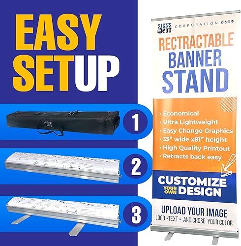 Miniatura 4 de Soporte de banner retráctil personalizado, 33 x 81 pulgadas, listo para 24 horas, pancartas y letreros personalizados portátiles para negocios,