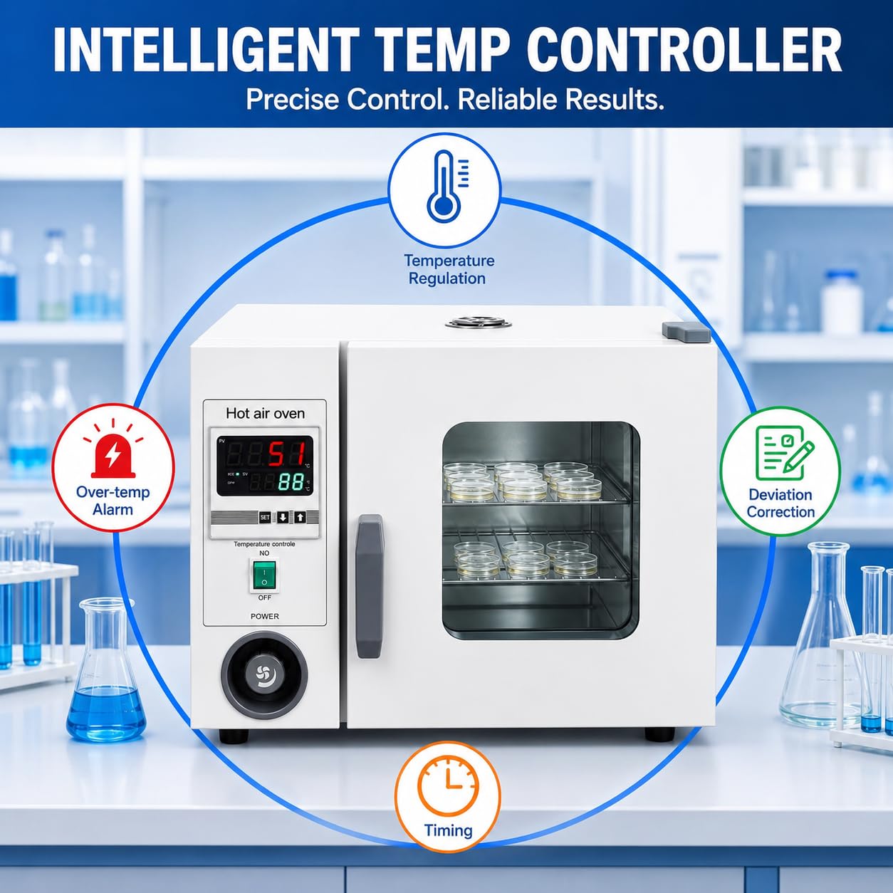 Horno de secado digital de laboratorio de 15 L, 250 °C con control de temporizador | Cámara de acero inoxidable, circulación de aire forzado y alarma de sobretemperatura
