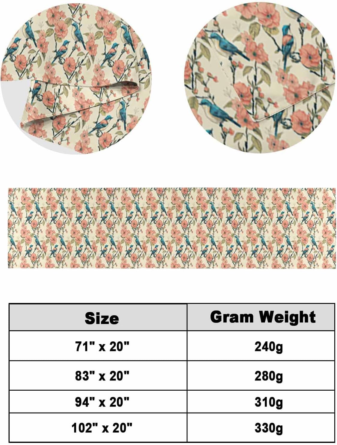 102"x20" Bed Runners Scarf, Blue Bird on Pastoral Floral Branches Hotel Bedding Runner Luxury Soft Bed Scarves, Pink Blossom Flowers Accent Bedding Scarf for Bedroom Wedding Room Guesthouse