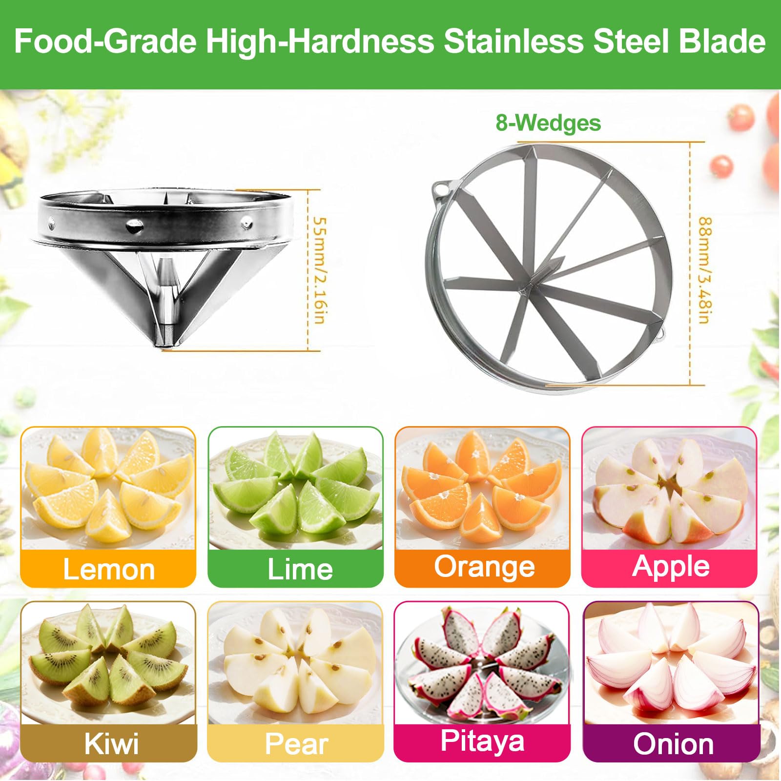 Commercial Lemon Cutter 8-Section with V-Shaped 420 Stainless