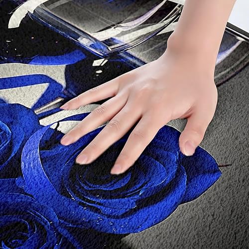 Miniatura 3 de Tapetes de baño de copa de vino rosa, tapetes de baño rosa azul rey, alfombra de entrada floral botánica, alfombra de entrada floral 3D, tapetes