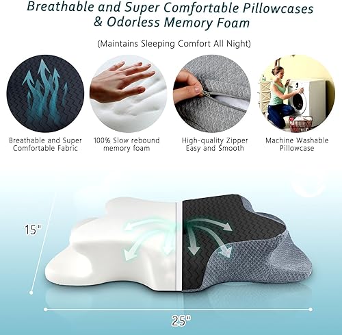Miniatura 59 de Almohadas de espuma viscoelástica, almohada cervical para aliviar el dolor de cuello y hombros, almohada ergonómica de contorno de cama, suave