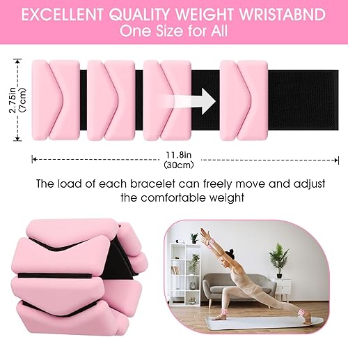 Miniatura 2 de Pesas de muñeca, pesas de muñeca y tobillo para mujer, brazaletes de silicona ajustables de 2 libras (1 libra cada uno), se adapta a yoga, pilates,