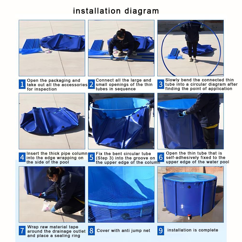 Genérico Piscina elevada Redonda Plegable de Gran tamaño: Tanque de Almacenamiento de Agua Duradero para riego y acuicultura, fácil de Instalar y Mantener, Ideal para Actividades al Aire Libre.