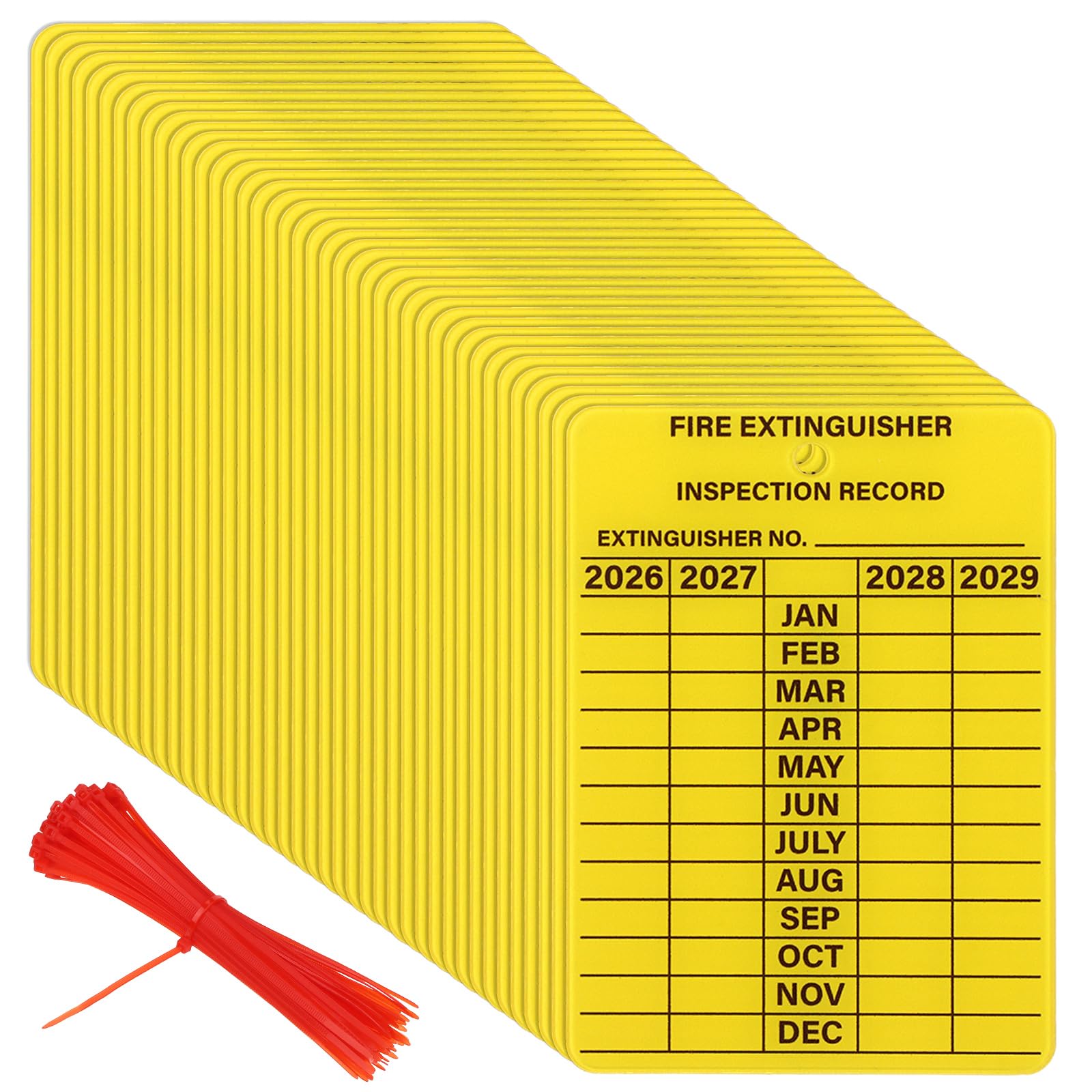 Photo 1 of 160 Sets Fire Extinguisher Inspection Tags 2026-2029 - 2.2x3 Inch Waterproof Plastic Monthly Inspection Record Tags with 200 Cable Ties for Commercial Office Warehouse Industrial Fire Safety
