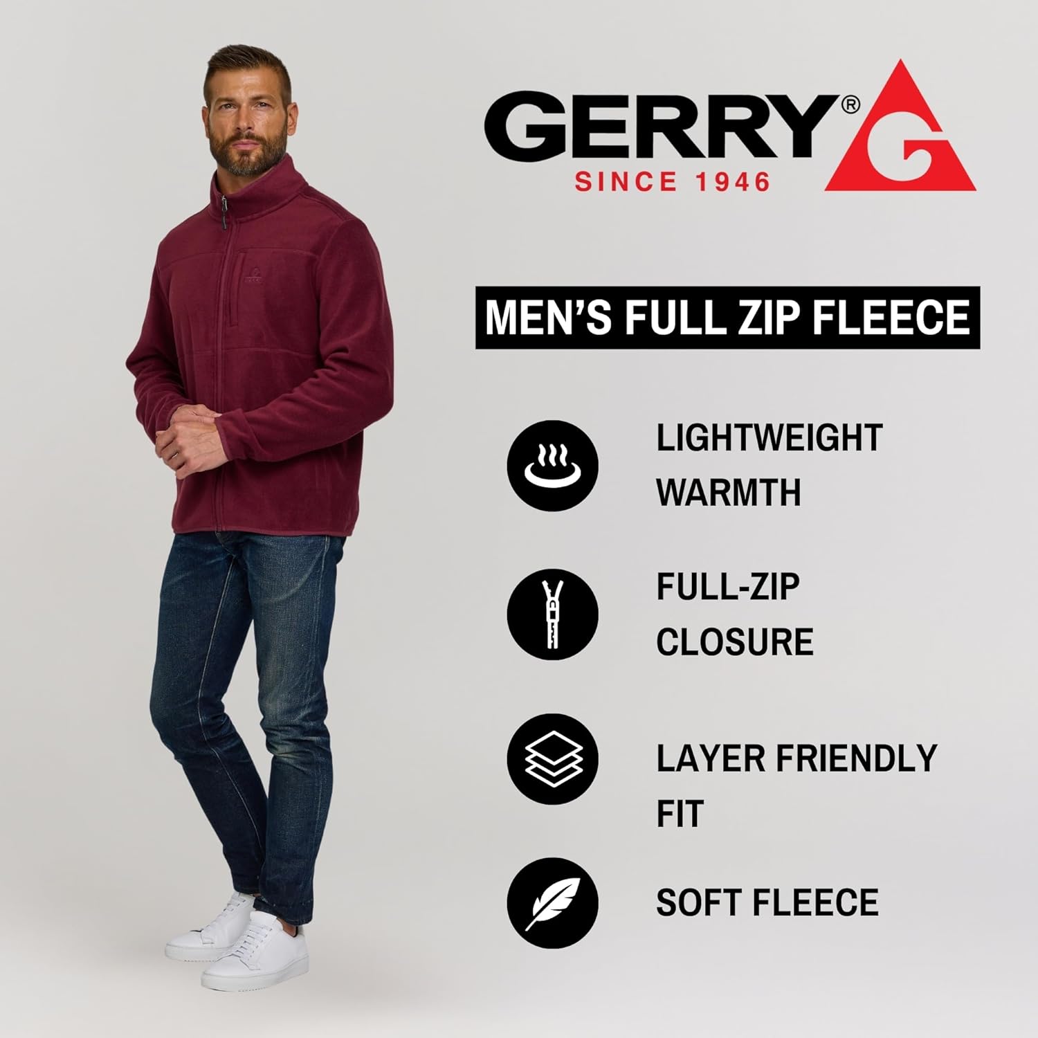 Gerry Mens Fleece Jacket – Zip Up Sweater, Lightweight Athletic Sweater, Warm Soft Polar Full Zipper Jacket, Mock Neck - Image 4
