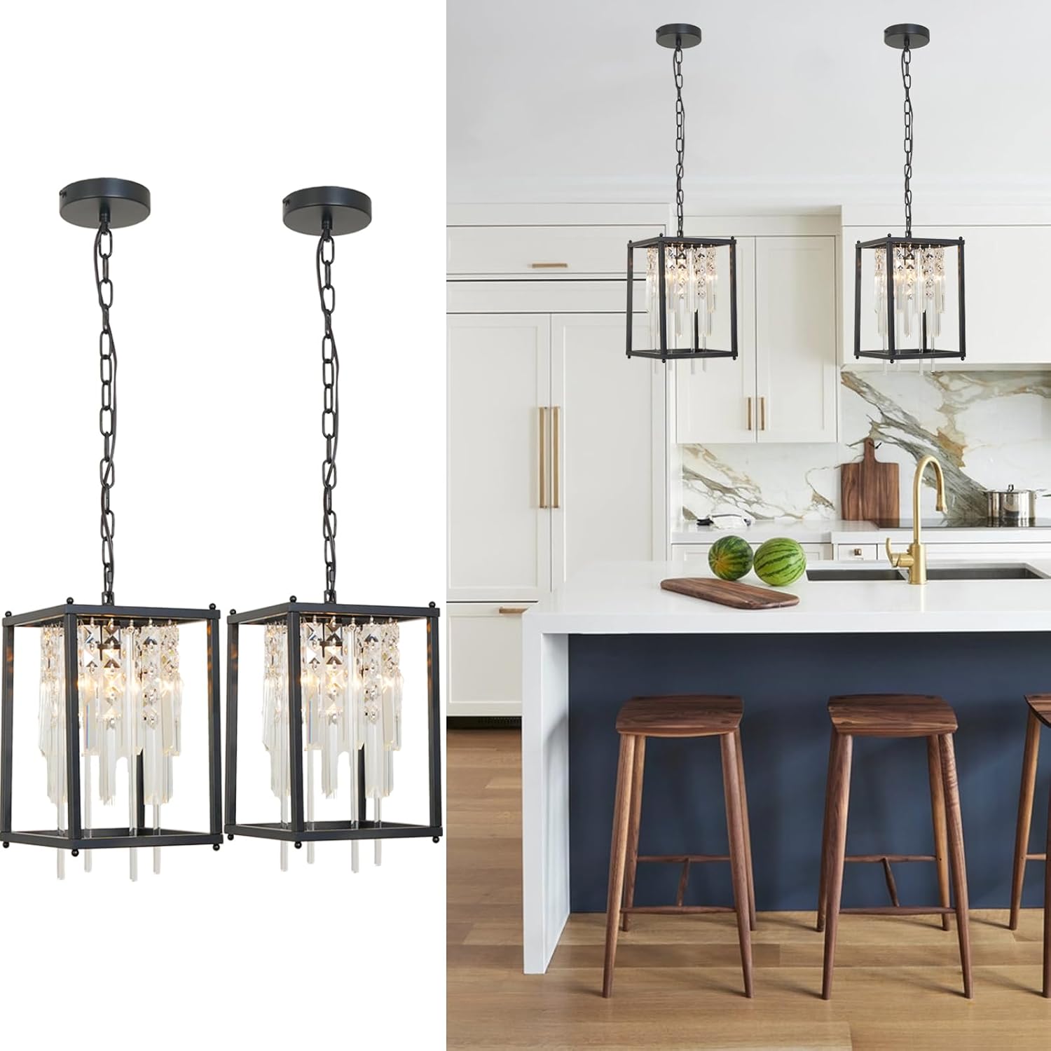 Black Mini Industrial Pendant Lights Fixture, 2 Pack Small Farmhouse Chandelier for Kitchen Island, Dining Room, Hallway, Foyer