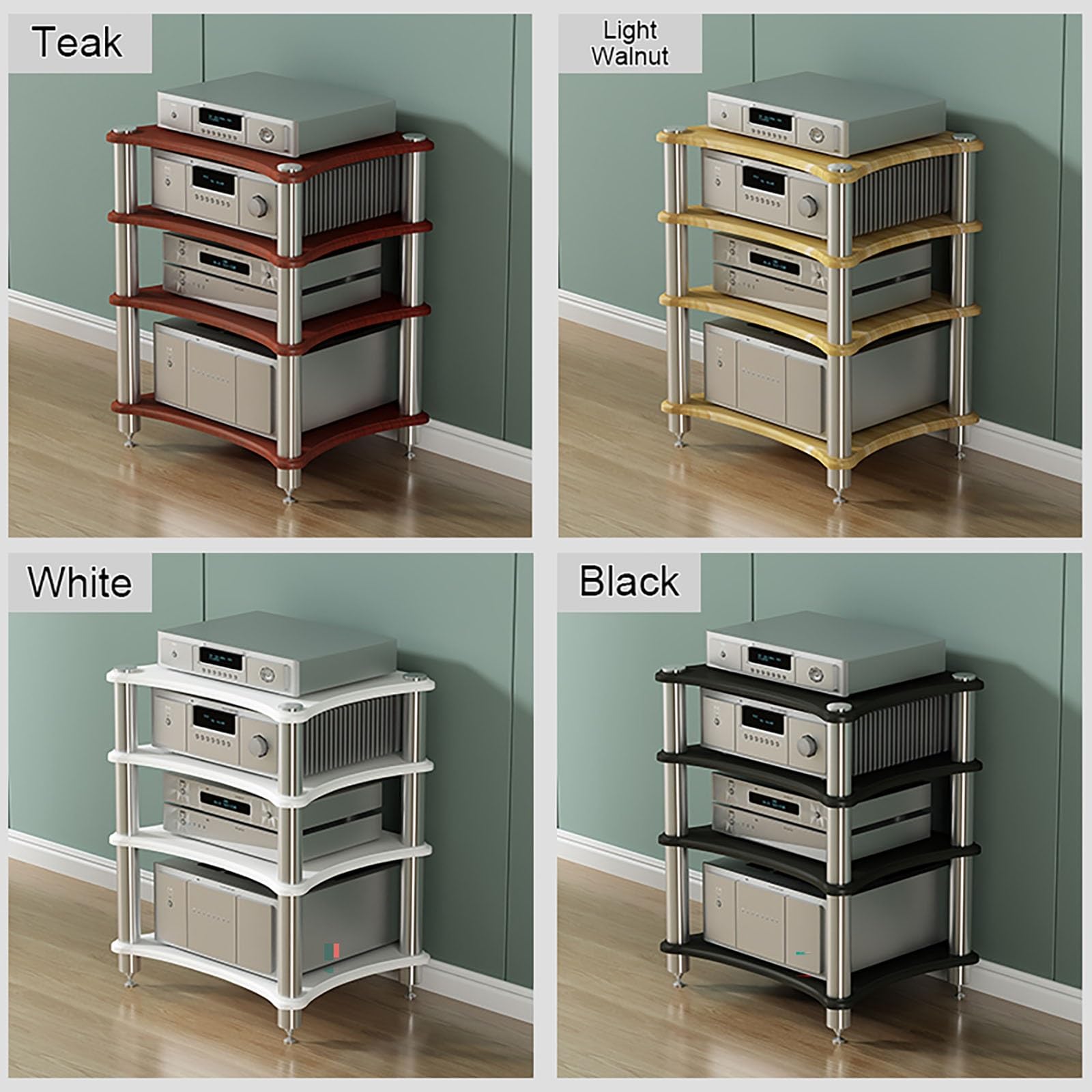 Armoire en bois massif avec pieds absorbant les chocs pour amplificateurs, appareils de diffusion en continu, haut-parleurs – Support audio en bois à 1 niveau pour une meilleure qualité sonore