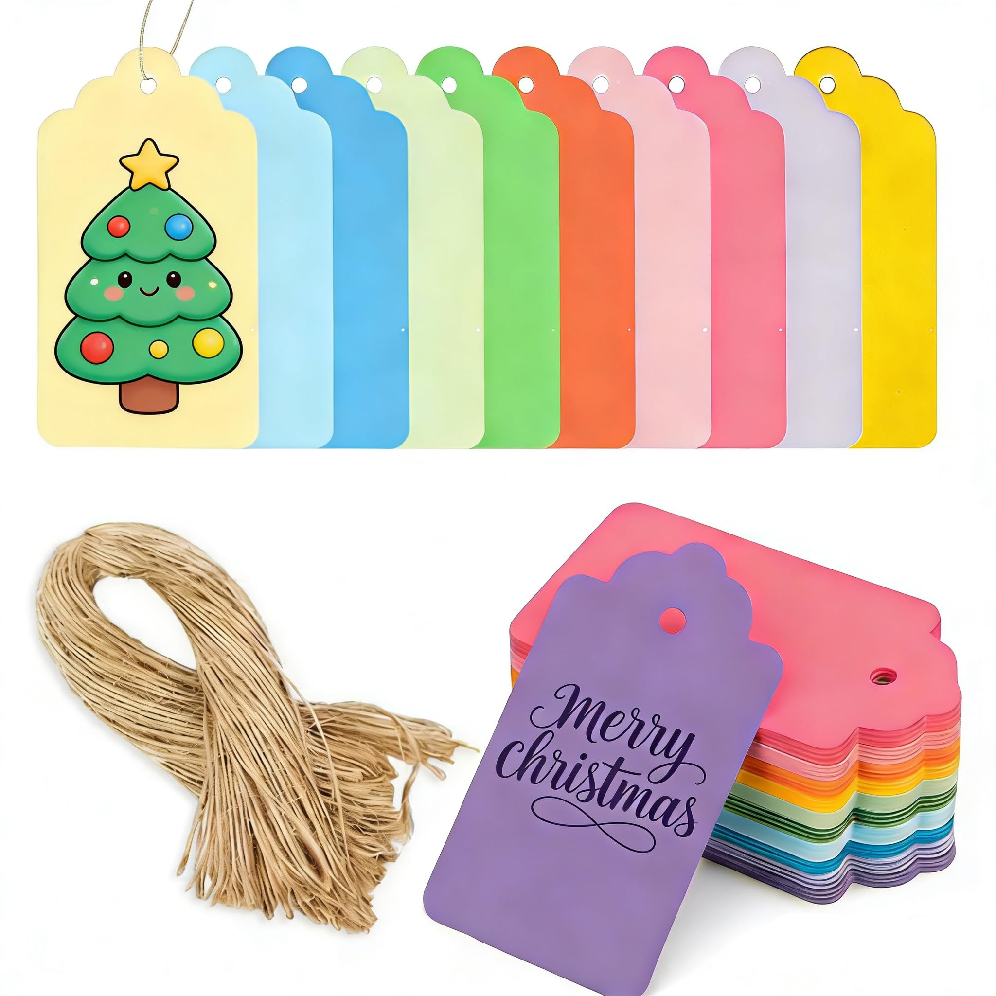 100 PCS Colorful Gift Tags with String, Small Price Tags - Decorative Paper Tags for Gifts, Blank Shipping Labels with String for DIY Gift Box Wedding Wrapping Birthday Party Presents(10 Colours)