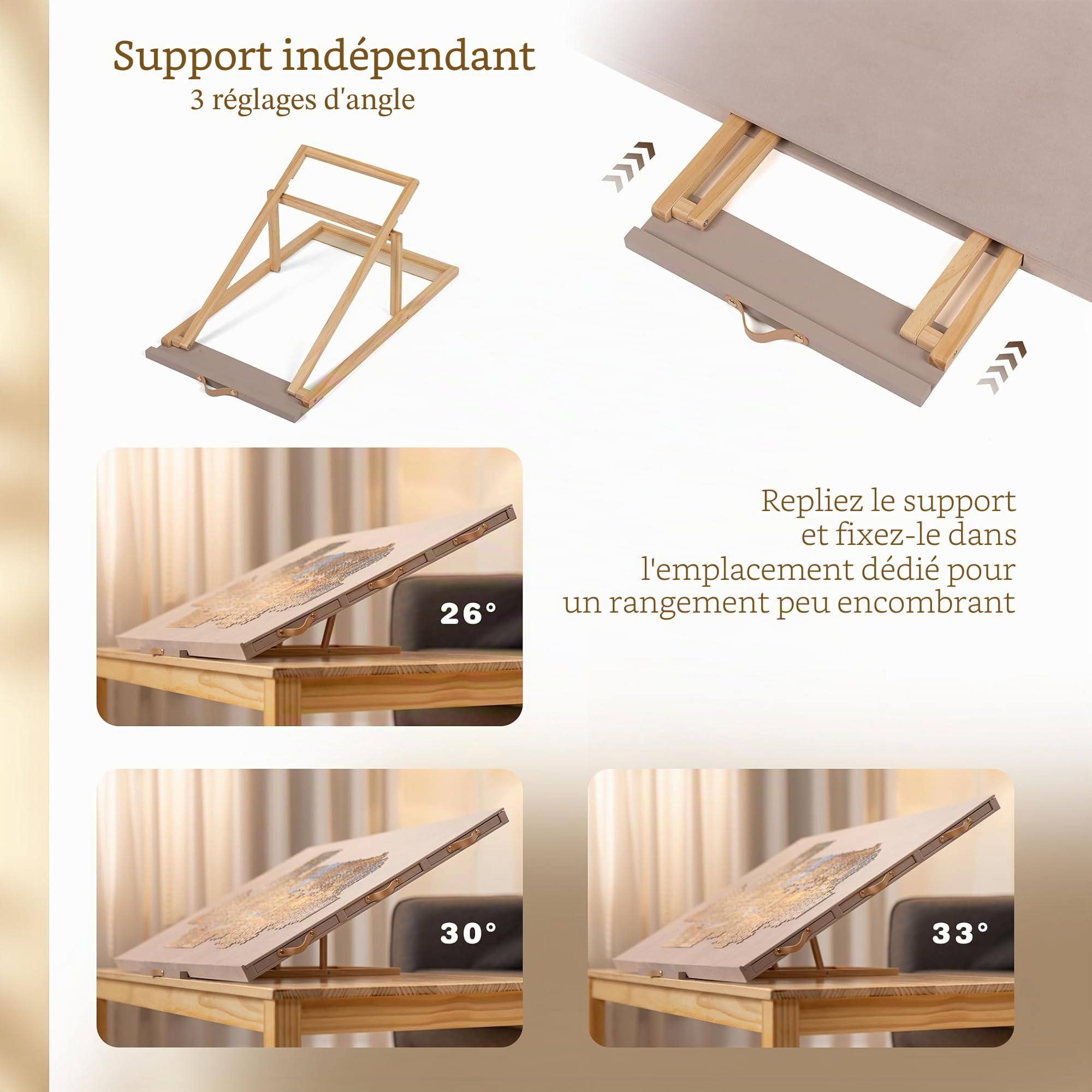 Lavievert Planche de puzzle entièrement inclinable recouverte de flanelle avec 6 tiroirs et couvercle, plateau réglable avec support/support pour adultes, table de puzzle portable avec dessus de table