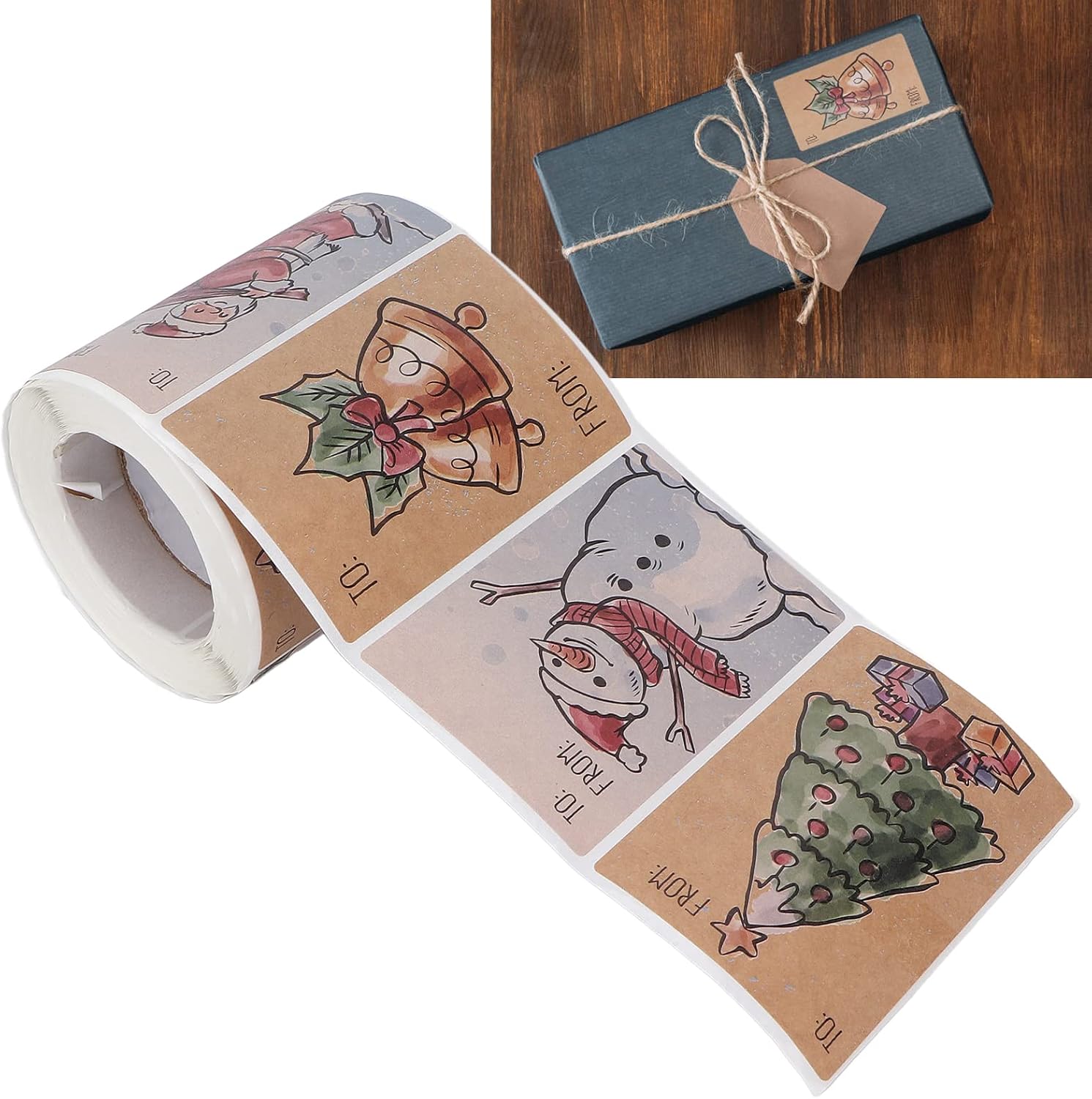 250 Adhesive Xmas Decorative Labels for Cards Gift Envelopes Boxes with 6 Designs,Christmas Sticker, For Gift Box Packaging Decoration, Perfume Bottle Sub Labeling, Christmas Sticker, 250 Adhesi