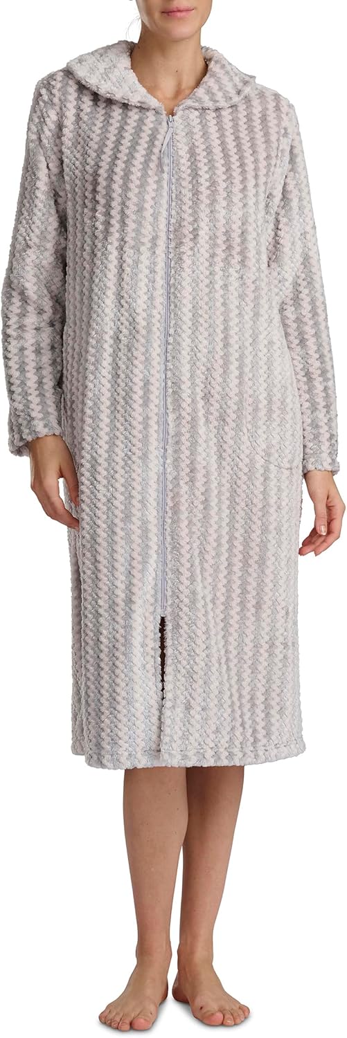 Karen Neuburger Women's Long Sleeve Shawl Collar Zip Robe