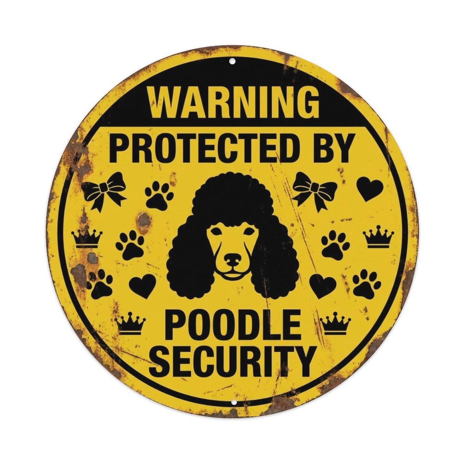 Poodle Protected Security Vintage Orange Metal Tin Sign