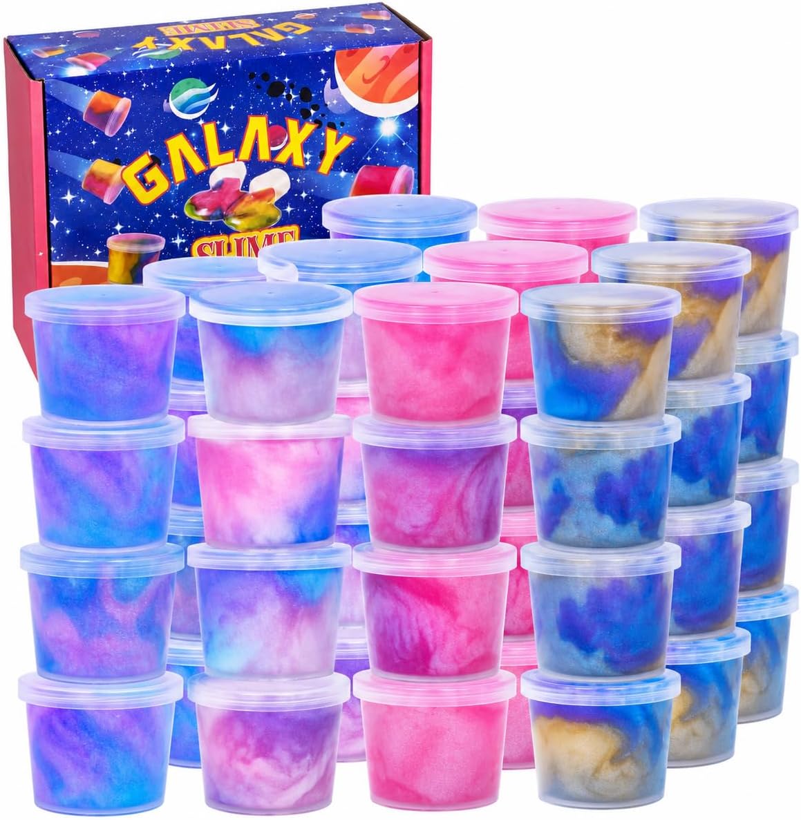 40 Packs Galaxy Slime, Party Favor for Kids Girls & Boys, Adults, Non Sticky, Stress & Anxiety Relief, Wet, Super Soft Sludge Toy,Easter Basket Stuffers