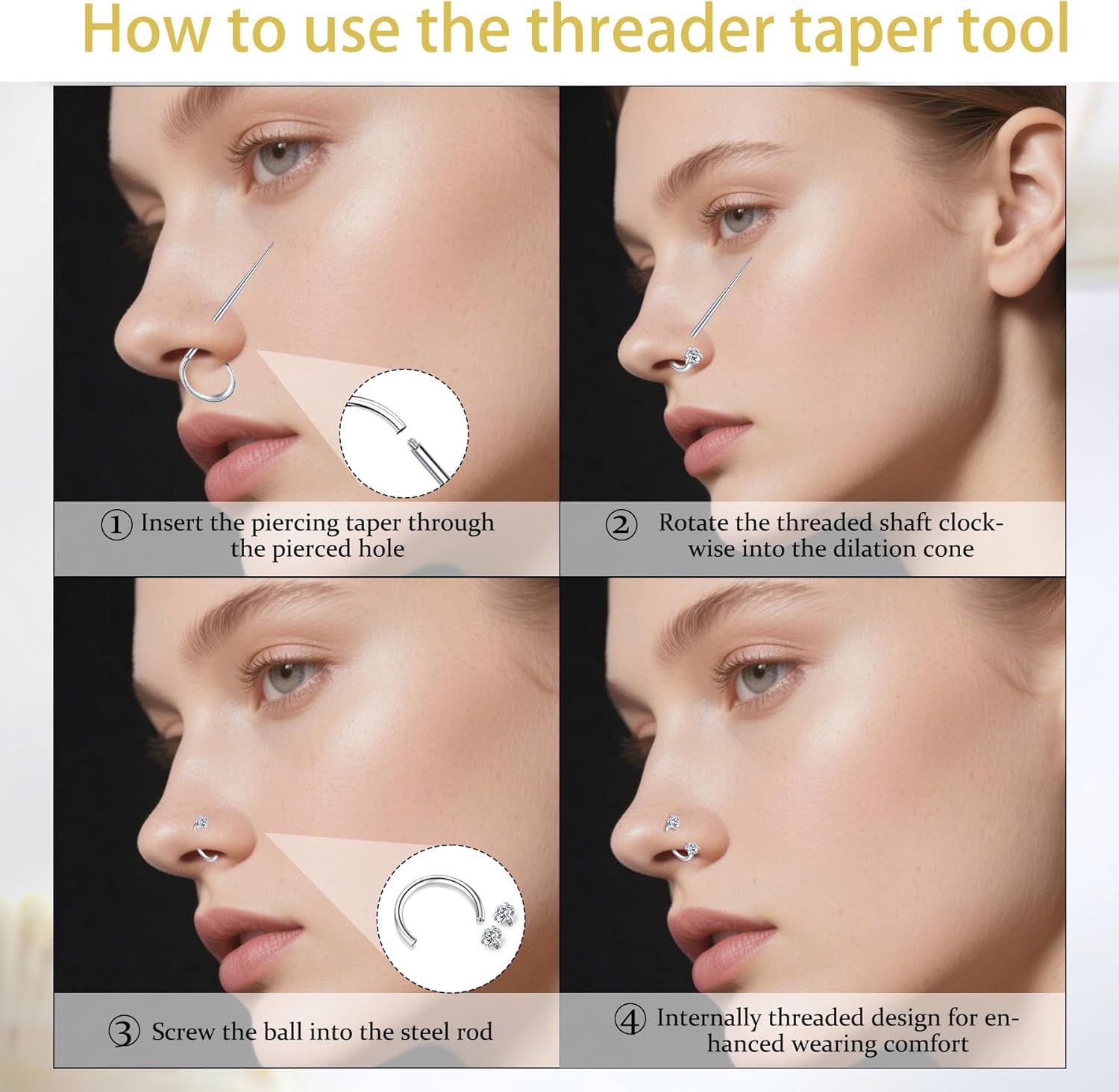 Longita 20g 18g Horseshoe Nose Ring for Women Double Gem Horse Shoe Nose Ring Hoop Surgical Steel Silver Gold Cartilage Helix Tragus Earring Hoops Labret Lip Piercing Jewelry Small Septum Rings 16g - Image 4