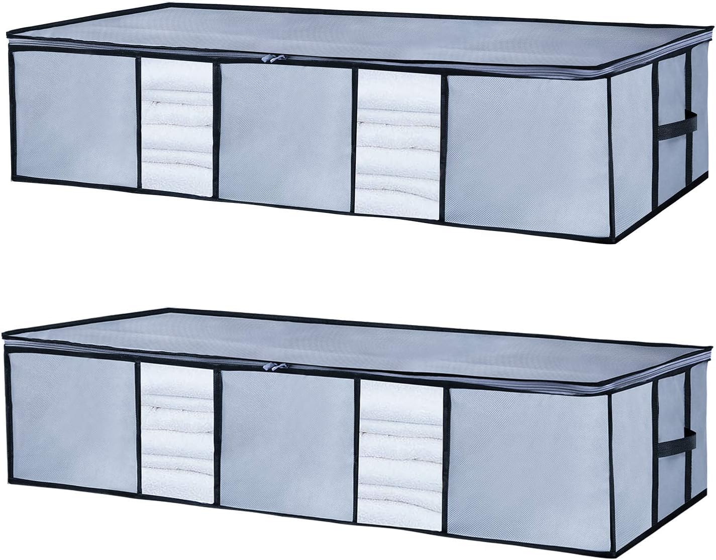 Seckon Under bed Storage Bag [2 Pack] Large Capacity Clothing Storage Containers with Clear Windows, Storage Organizers Bags for Beding Clothes Comforters, Gray