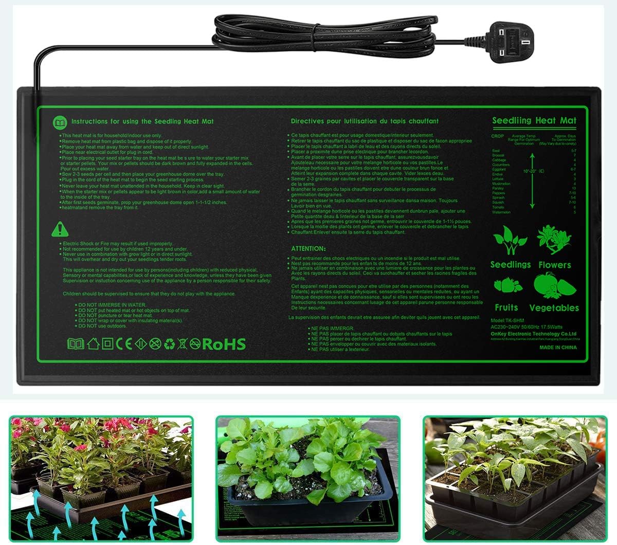 Seedling Heat Mat, Heated Seedling Propagator Durable Waterproof, Seedling Heating Pad for Winter Hydroponic Indoor Seedling Germination Outdoor Gardening Greenhouse 10"x 20"(25 * 50cm)