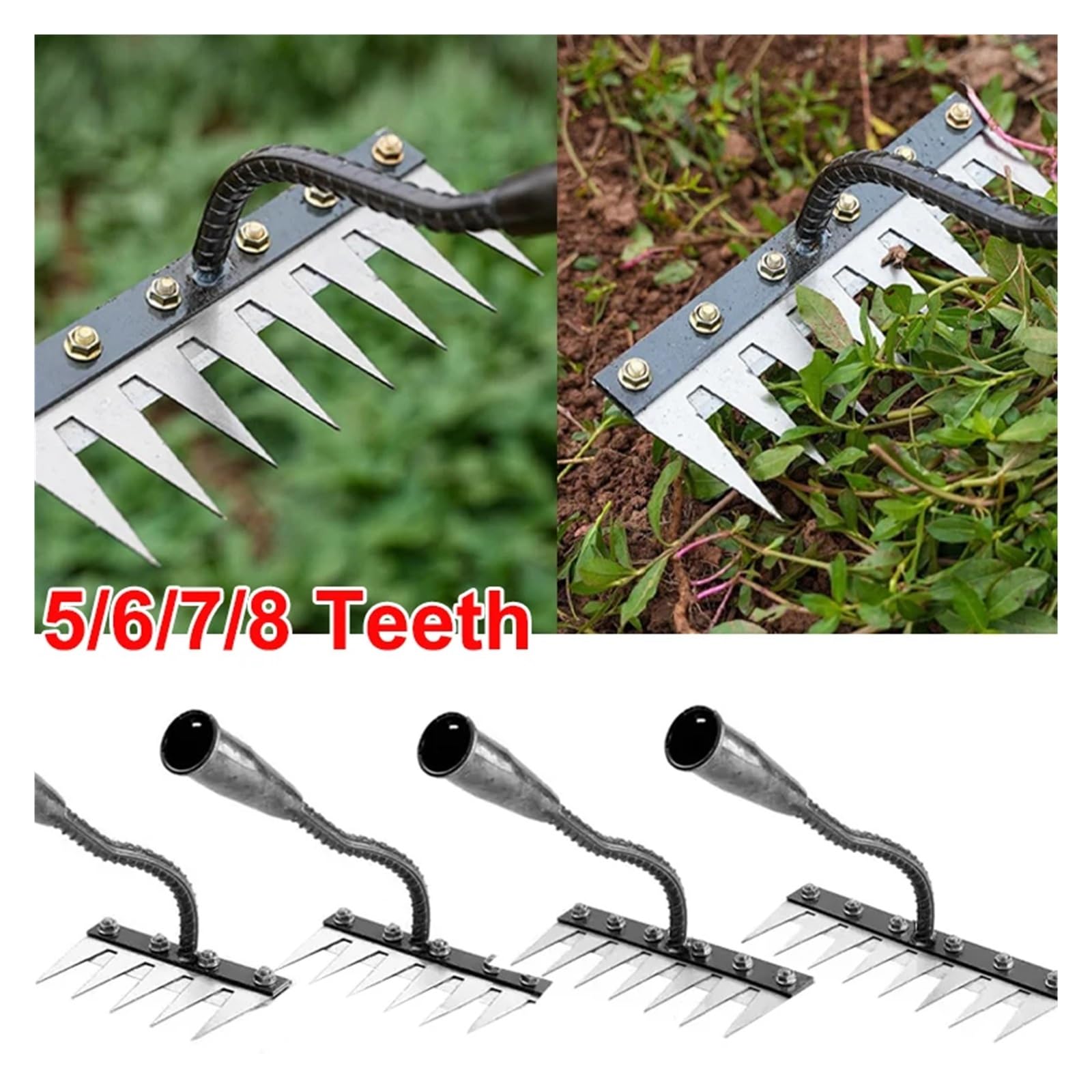 5/6/7/8 zähne Eisen Gartenarbeit Hacke Jäten Rake Bauernhof Werkzeug Greifen Harken Lösen Boden Nagel Rake Werkzeug artefakt Egge Bauernhof Werkzeug(6 Teeth)