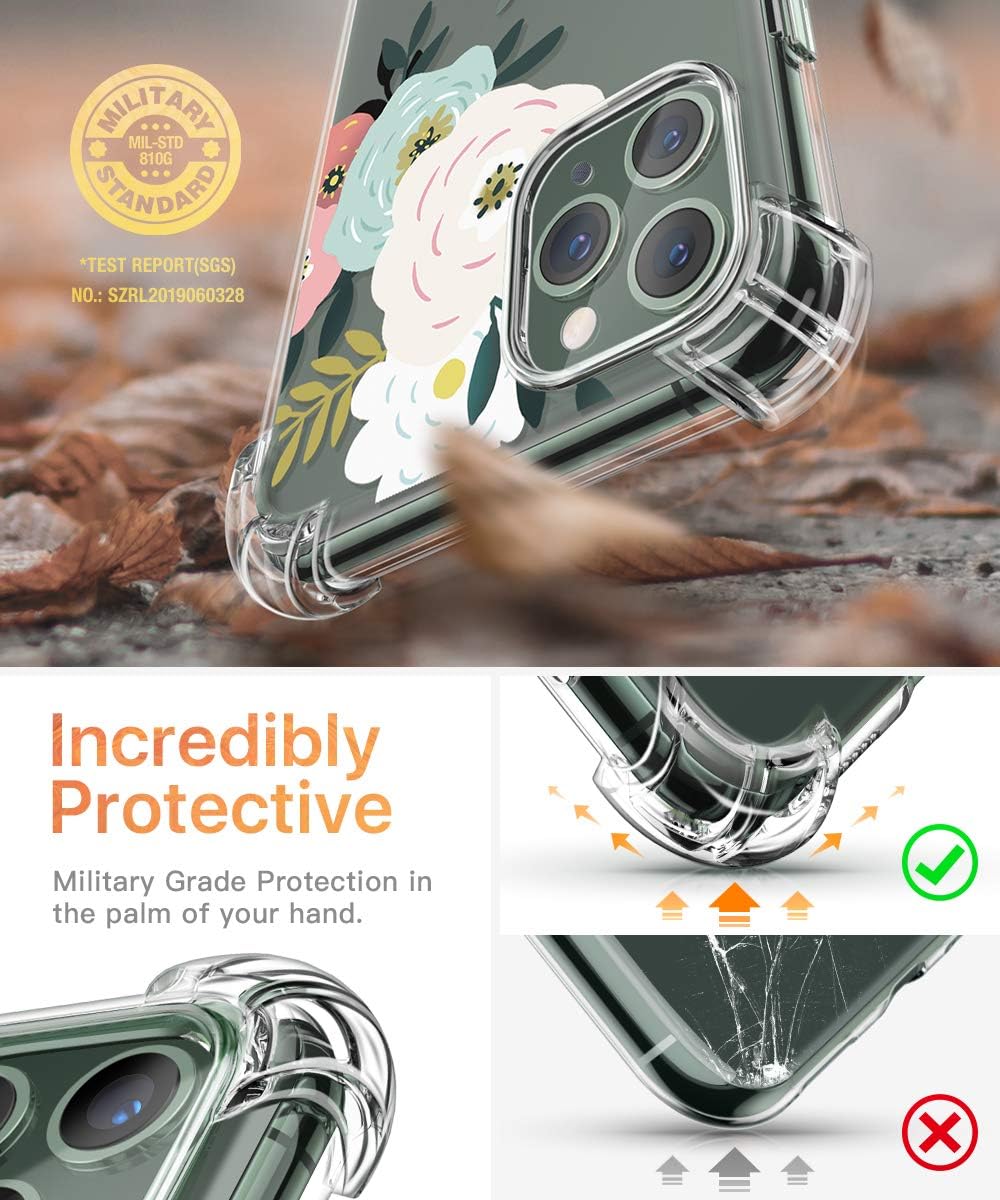 GVIEWIN Floden Lite Series Case Compatible with iPhone 11 Pro Max 6.5 Inch 2019, Clear Flower Design Soft & Flexible TPU Slim Shockproof Bumper Protective Floral Cover Case (Abundant Blossom/White)
