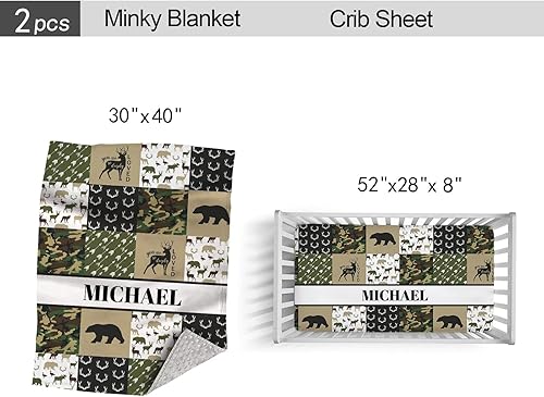 Miniatura 4 de Juego de ropa de cama personalizado para cuna de bebé para bebés, juegos de ropa de cama personalizados con ciervos verdes con nombre, juegos de