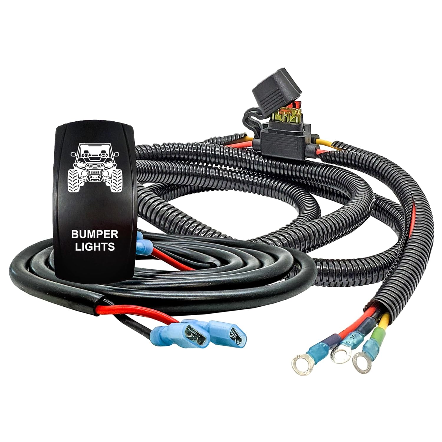 OZ-USA Plug-and-Play Power Distribution Block Wiring Harness with Laser-Etched Bumper Lights On/Off Rocker Switch – Compatible with Can-Am Maverick X3 MAX Defender Commander Sport Trail 2018–2026