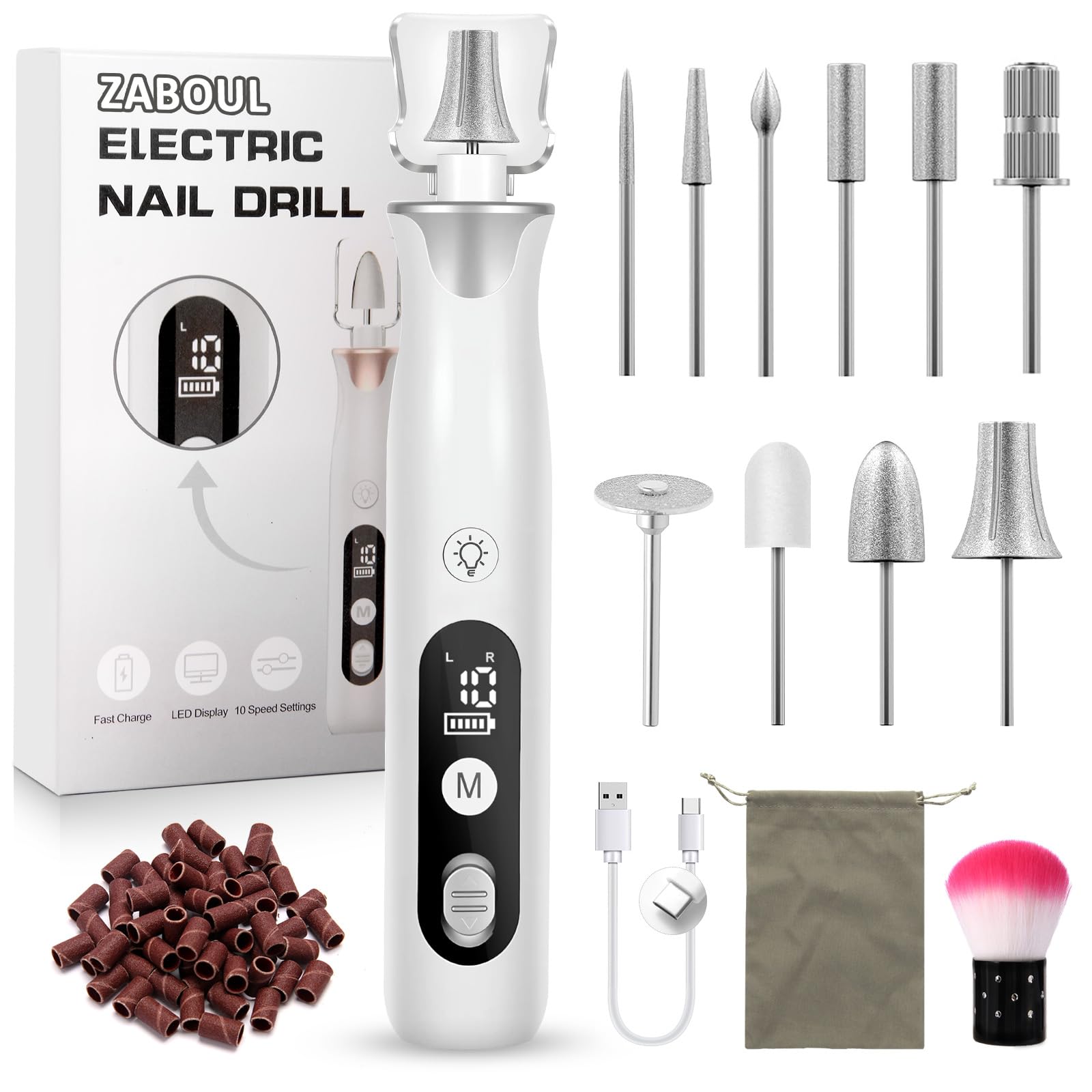 Kit de taladro eléctrico de uñas, lima eléctrica profesional inalámbrica para uñas de gel acrílico, kit de máquina de uñas portátil para manicura y pedicura con brocas de uñas y bandas de lijado