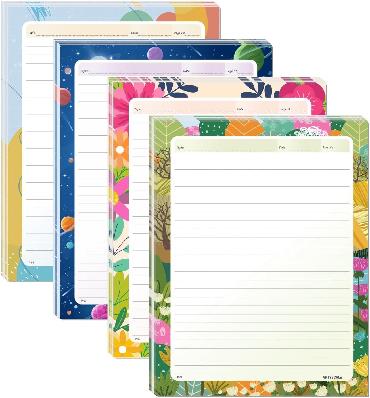 A4 Designer Multicolour Project Paper Sheet (One Side Ruled) for School, Colleges Assignments, Creative Art & Craft Practical Work, 4 Styles (80 Sheets)