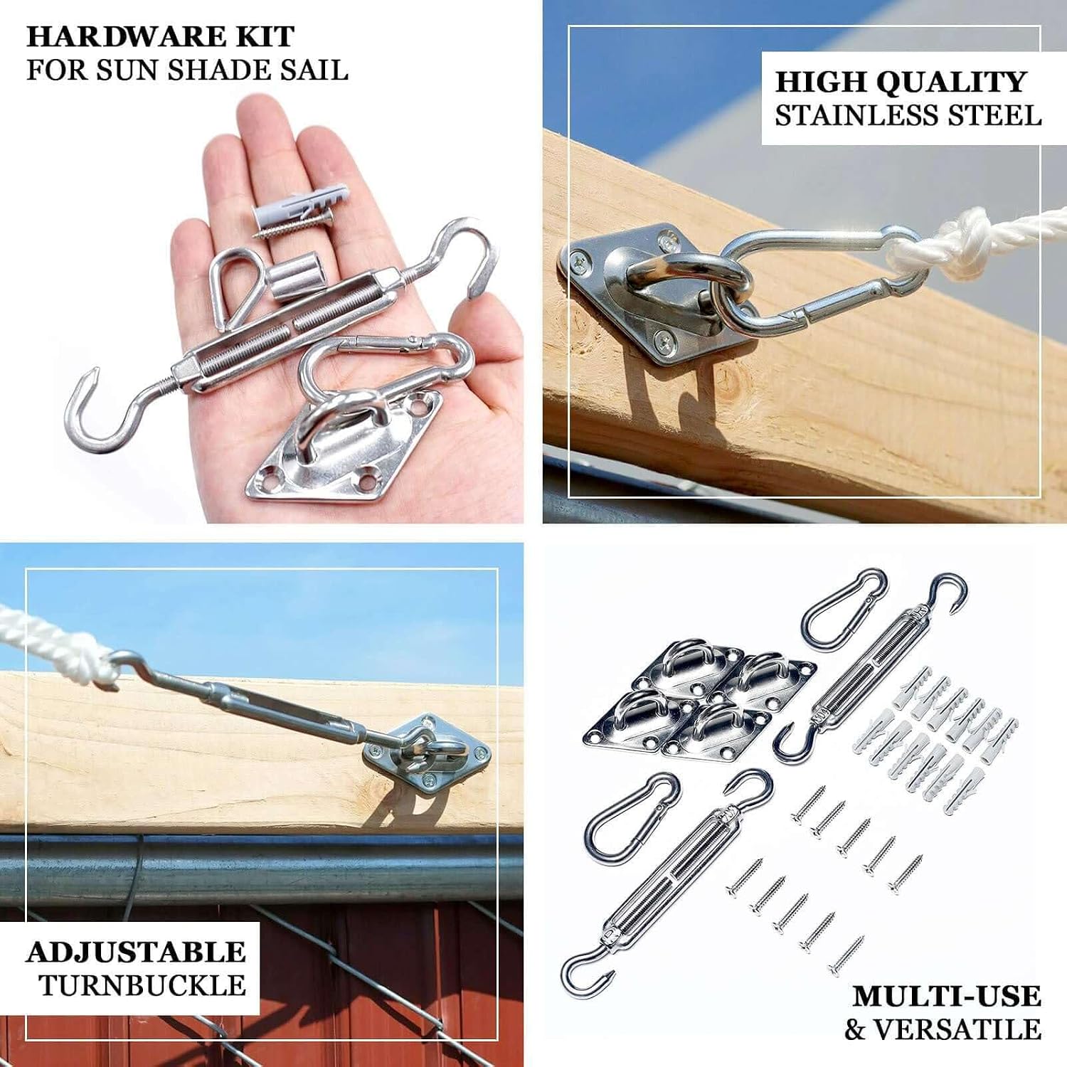 Efavormart Stainless Steel Sun Shade Sail Hardware Kit, Heavy Duty Triangle Installation Set for Patio, Lawn & Garden, Weather Resistant Outdoor Mounting Accessories (Silver)