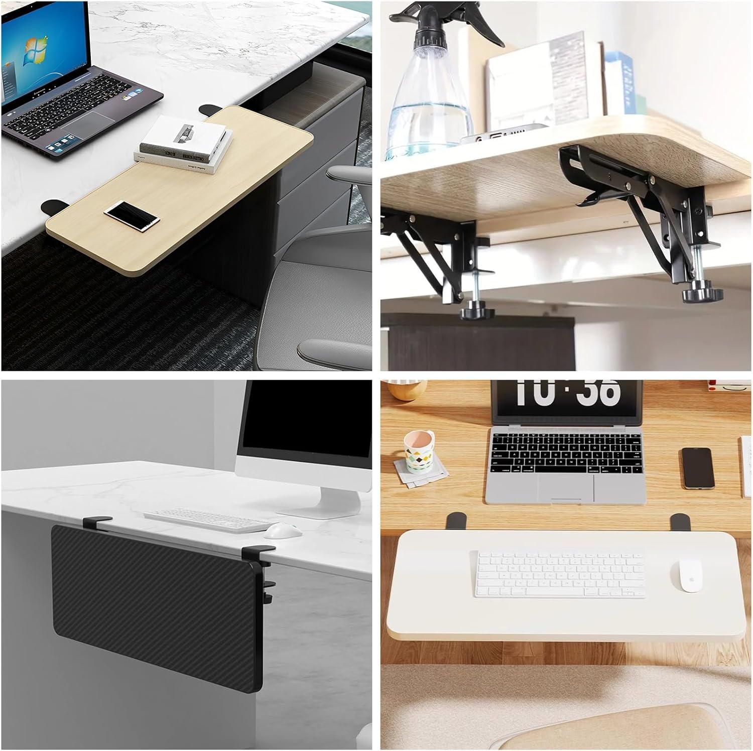2 Piezas Extensión de Escritorio Plegable con Abrazadera, Ampliación de Mesa sin Taladrar, Bandeja para Teclado Abatible para Tableros de 1-5 cm, Soporte Extensible para Oficina, Teletrabajo y Gaming