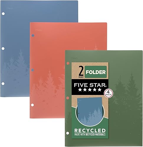 Miniatura 1 de Five Star Carpetas de 2 bolsillos, paquete de 4, carpetas de plástico reciclado con pestañas que se mantienen en su lugar y sujetadores de puntas,