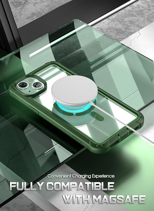 Poetic Guardian MagPro Case for iPhone 15 6.1 Inch,[Compatible with MagSafe][20 FT Mil-Grade Drop Tested] Full-Body Shockproof Rugged Clear Cover with Built-in Screen Protector, Green/Clear by Poetic - Used condition - Image 4