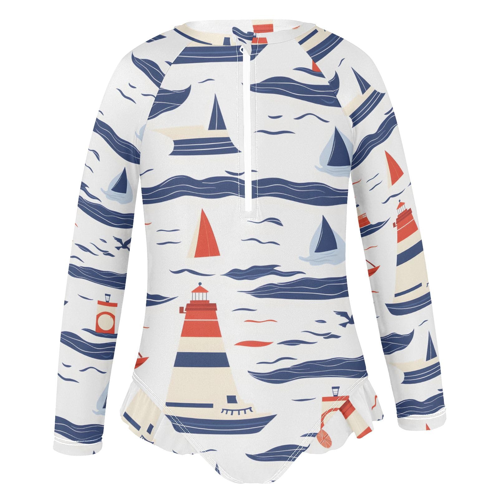 ALAZA Swimsuit for Girls Long Sleeve Rashguard Bathing Suit Sailboats Quick Dry 4T