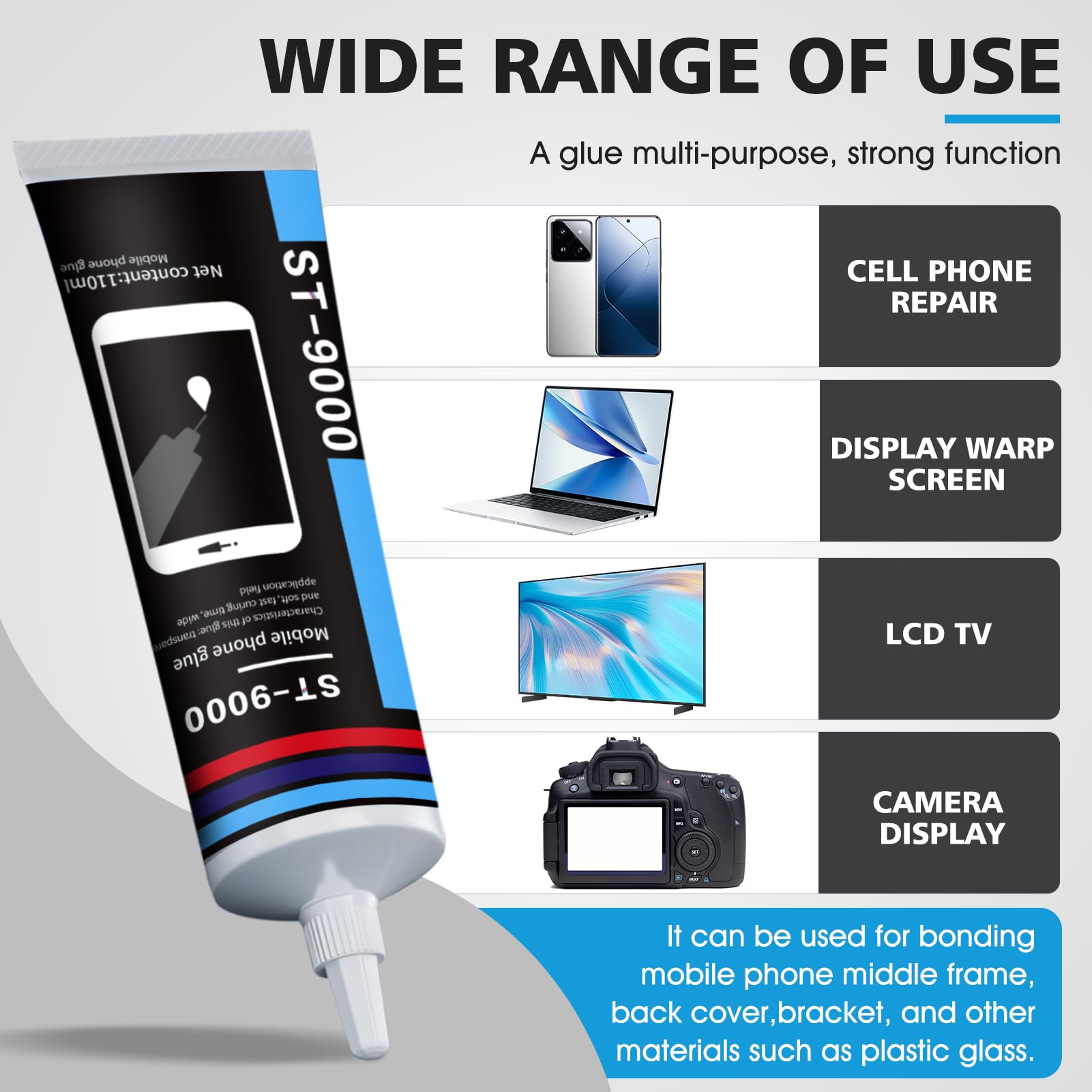 Colla per Cellulari, Colla per Display Smartphone, colla display smartphone per Riparazione di Smartphone, Tablet e Altri Prodotti Elettronici, Nero, 110ML