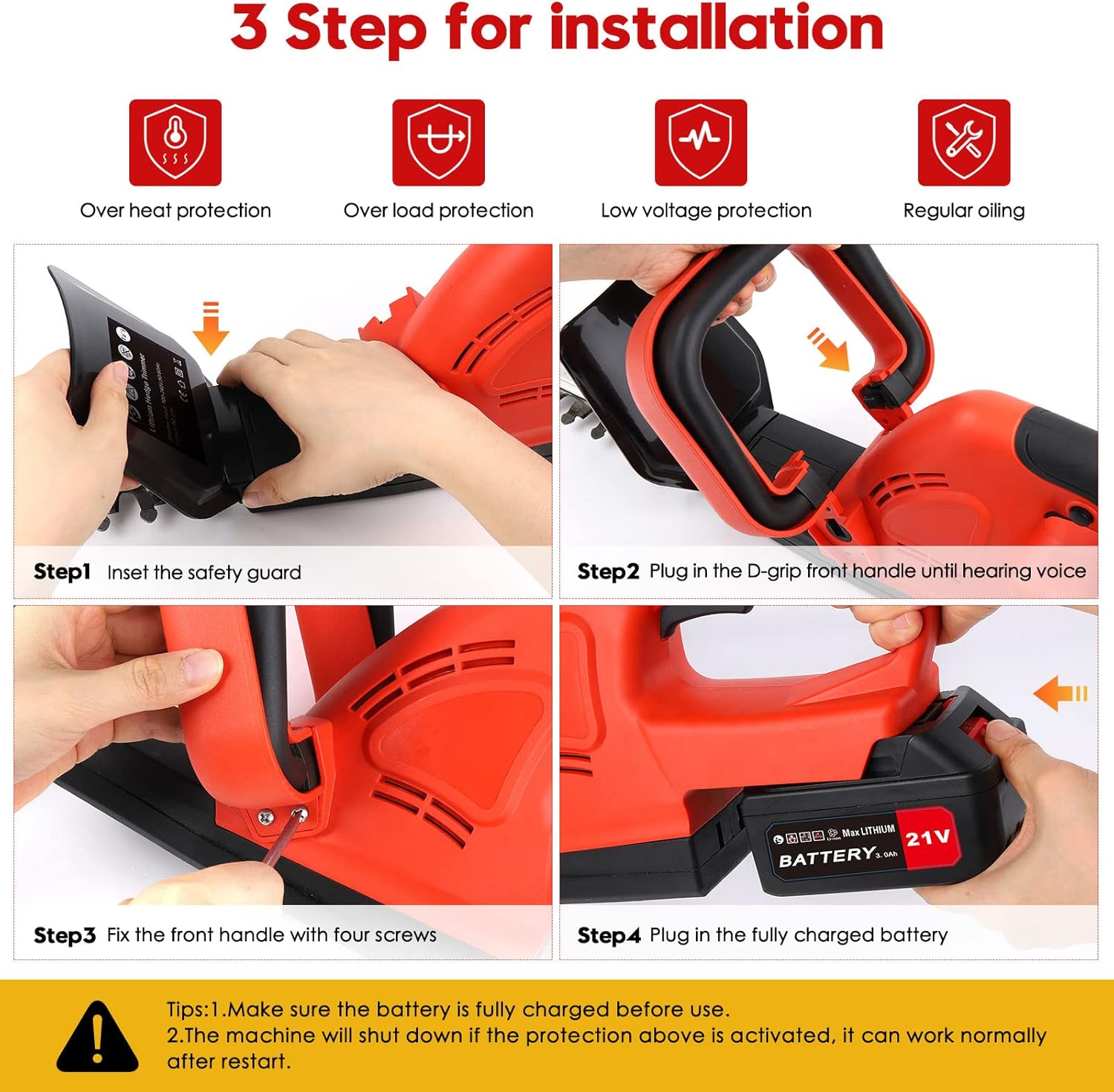 Electric hedge trimmer cordless 21V 3000mAh Battery Hedge Trimmer 22-Inch Power Hedge Trimmer With Battery And Charger, Dual Action Blade 3/5" Cut Capacity, 1500 RPM Bush Trimmer Cordless Outdoor Tool