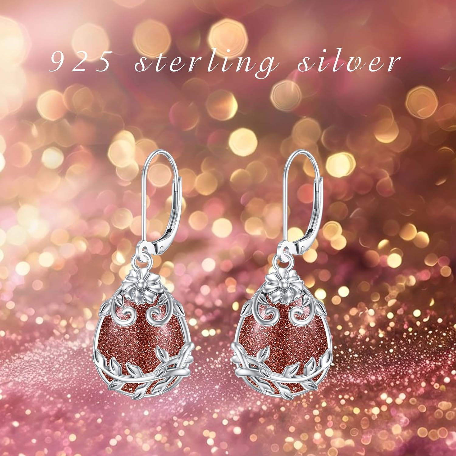 Peridot/Moonstone/Purple Crystal/Rose Quartz/Amber/Blue Sandstone/Moss Agate Dangle Earrings Sterling Silver Filigree Drop Dangle Earrings Peridot Jewelry Gifts for Women