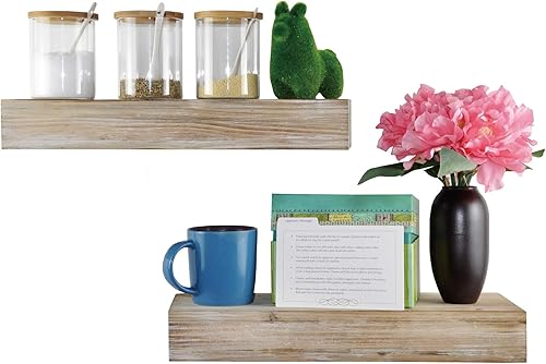 Miniatura 3 de Spiretro Estantes flotantes para montaje en pared, juego de 2, madera maciza gris rústico, 16.5 pulgadas de ancho x 6 pulgadas de profundidad x 2.5