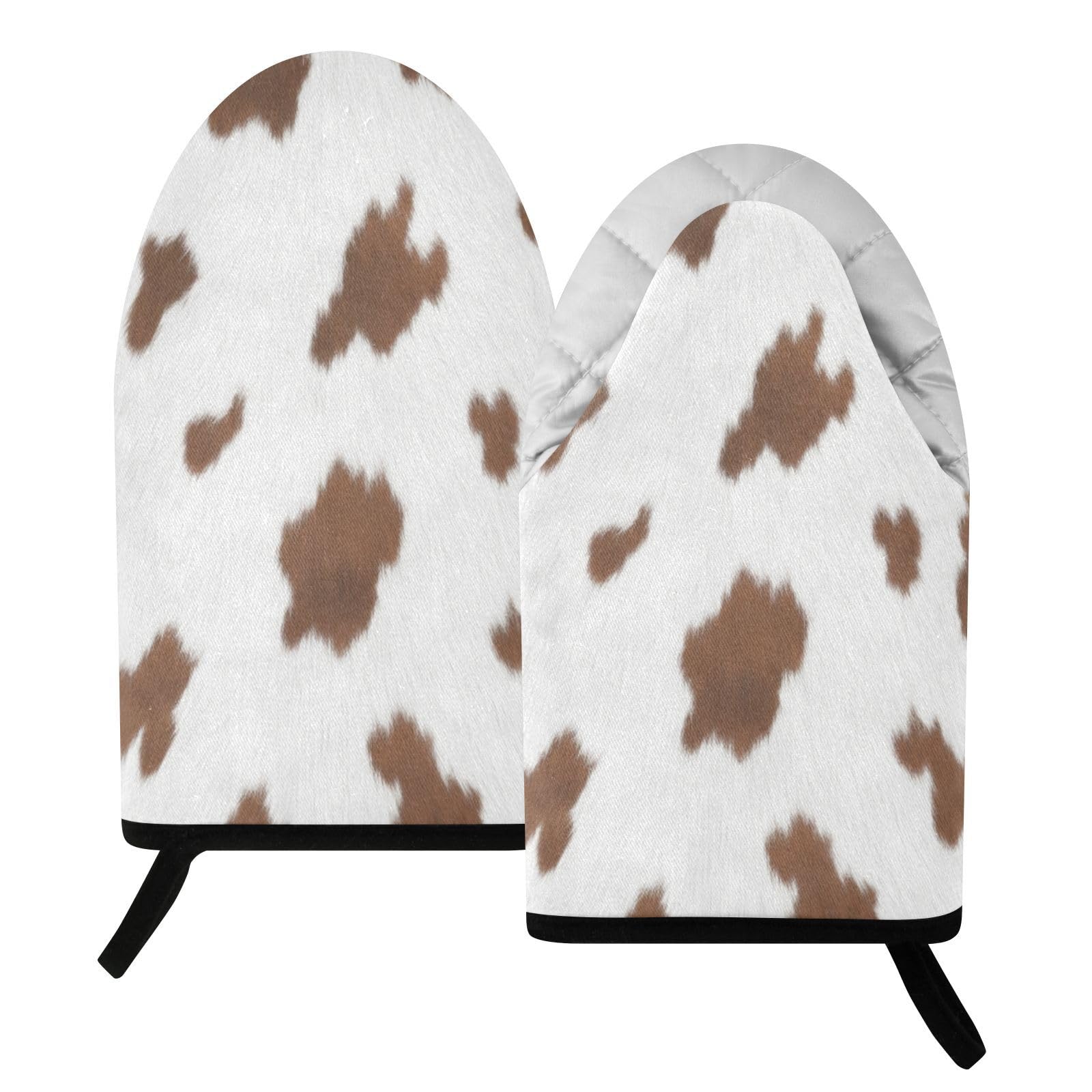 BURSTDDY Cow Print Oven Mitt,Heat Resistant Kitchen Mitts for Cooking