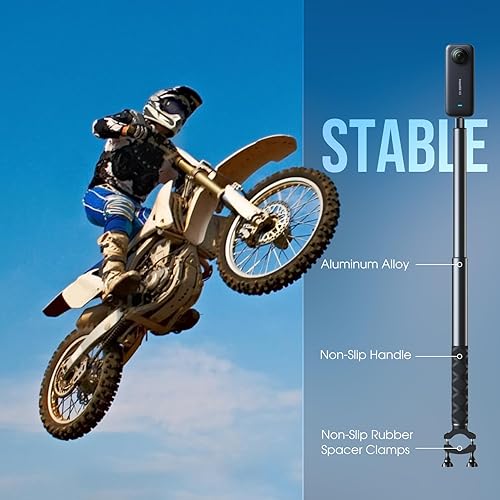 Miniatura 4 de Andoer Palo selfie invisible para motocicleta, soporte de manillar en perspectiva de tercera persona para seguimiento de paseos en bicicleta,