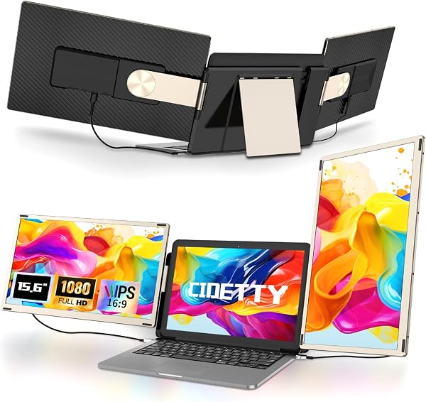 CIDETTY Laptop Screen Extender Portable, Detachable 15.6 FHD 1080P Portable Monitor for Laptops, Triple Laptop Monitor E
