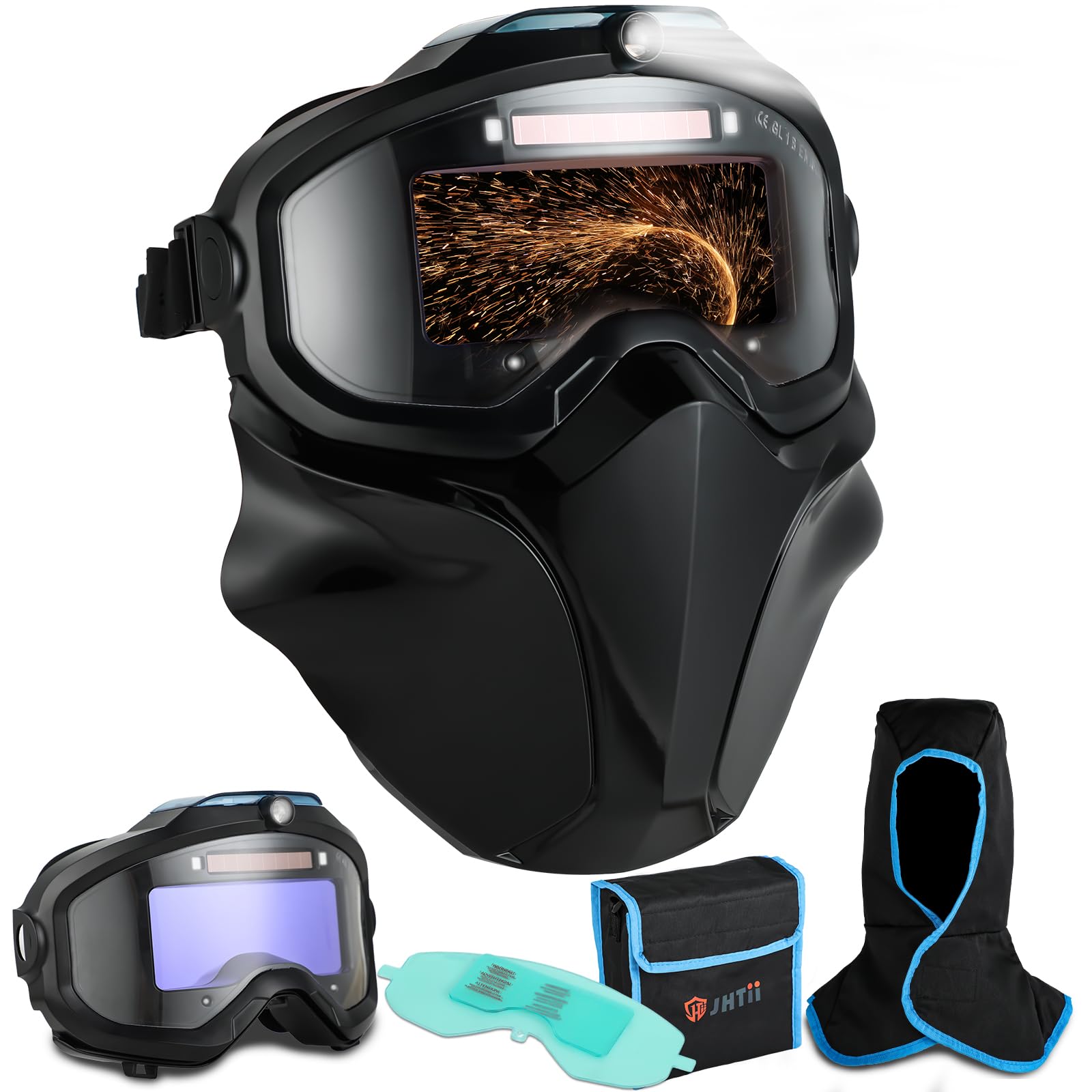 Black Welding Mask with LED Light - 50 Decals -8