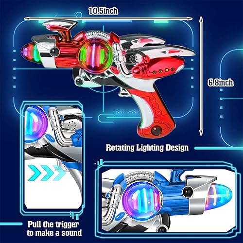Miniatura 2 de Paquete de 2 pistolas espaciales eléctricas de juguete, pistolas de Ranger espacial rojo y azul para niños, juego de simulación con luces LED
