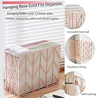 Vista 6 de Hanging rose gold file organizer with 12 letter sized hanging folders, file basket, file box, storage box, office and school supplies