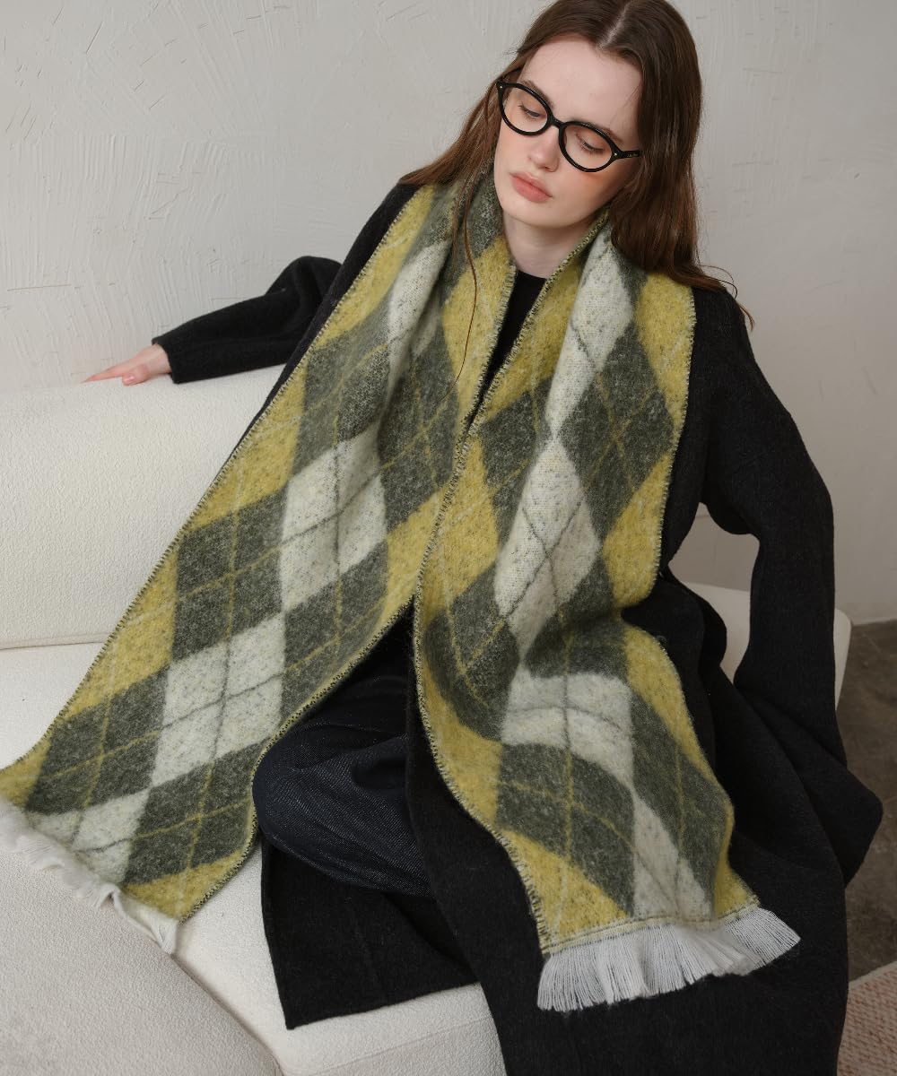 Winter Scarf for Women Cold Weather Big Chunky Blanket Scarves Preppy Argyle Long Thick Shawl Wrap