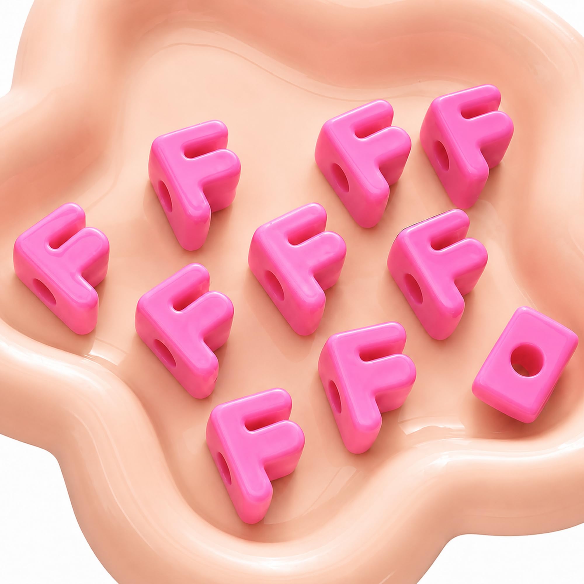 Letter Beads, 10pcs Alphabet Beads, Large Acrylic Letter Beads with 6mm Holes for Bracelet Making, Jewellery, Keyrings and Craft Projects (Pink, Letter F)