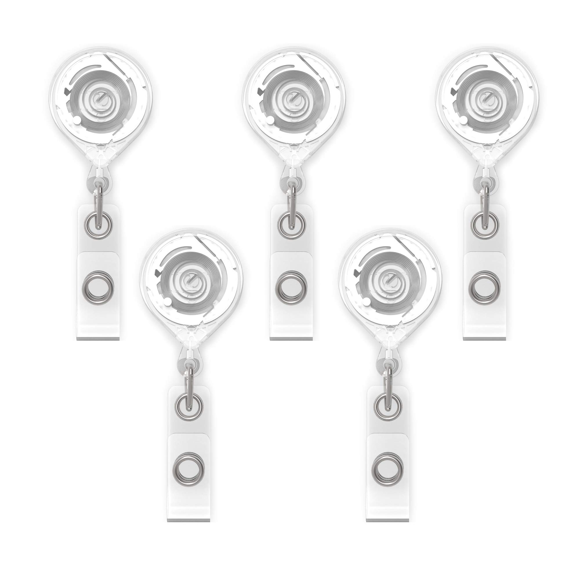 KEY-BAK Mini-BAK Retractable Badge Holder with 36" Nylon Cord, Steel Belt Clip, Translucent Clear (5-Pack)