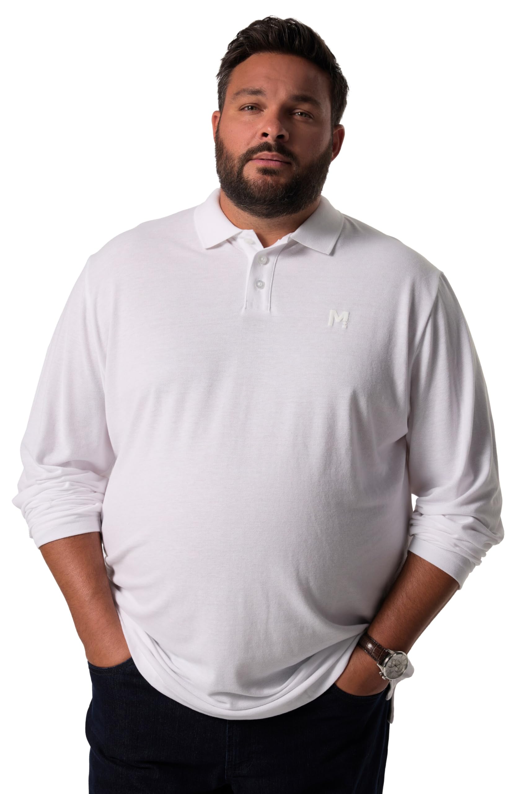 Men Plus Herren große Größen Übergrößen Menswear L-8XL Poloshirt, Basic, Piqué, Langarm schneeweiß L 836270200-L