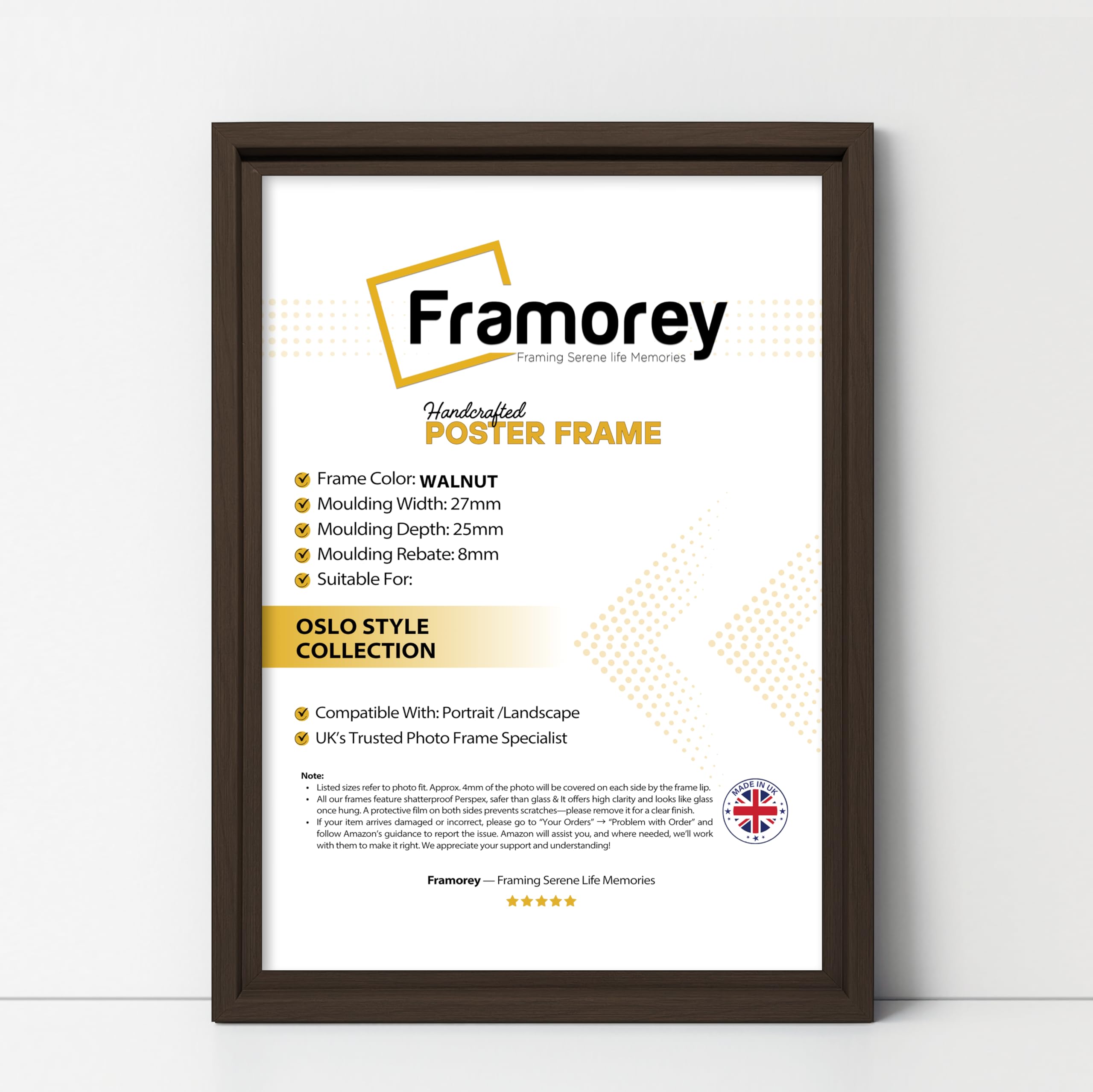 FRAMOREY Oslo Style Picture Frame, 18x7 Inch Size Walnut Photo Frame, Wall Hanging Oxford Poster Frames, Best Photo Frame For Birthday Gift
